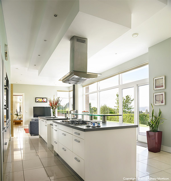 The kitchen of Anna & Jamie McMinnis's contemporary detached house which overlooks the County Down town of Holywood and Belfast Lough.