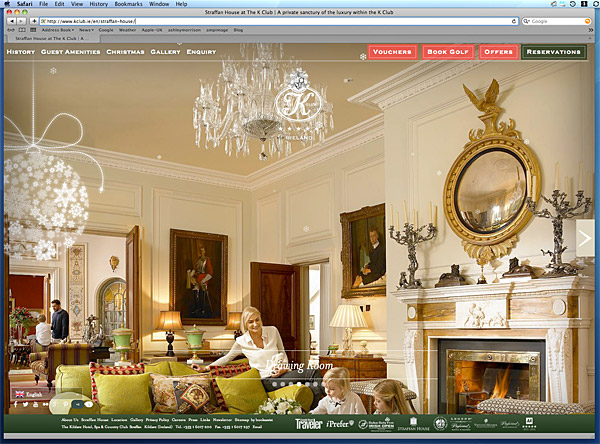 The home page showing the drawing room in Straffan House on the K Club's website.